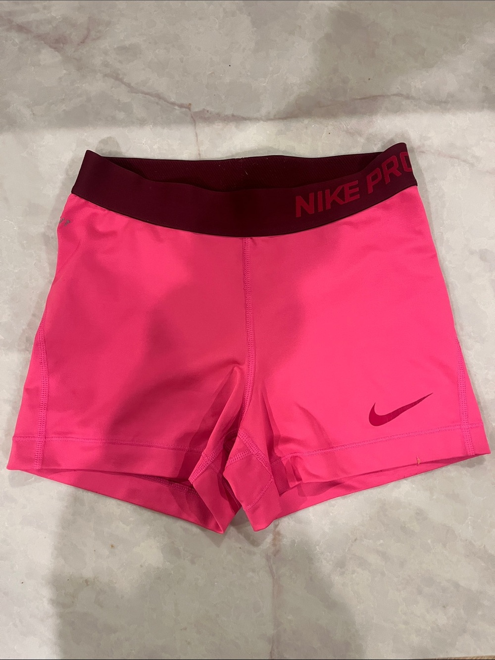 Nike Pro Women's Hot Pink Bike Shorts with Maroon Waistband